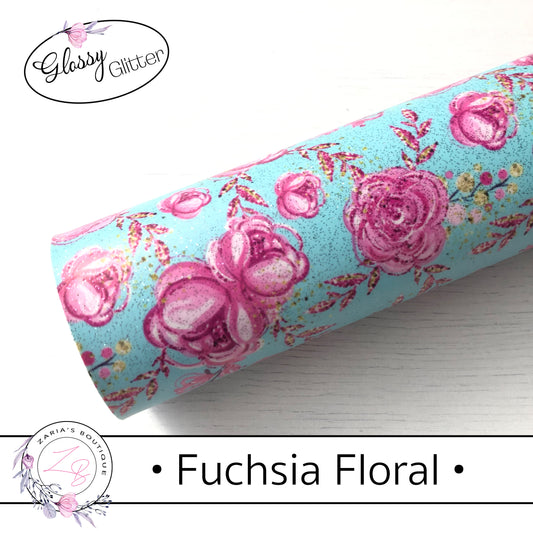 ⋅ Fuchsia Floral ⋅ Smooth Glossy Glitter Faux Leather