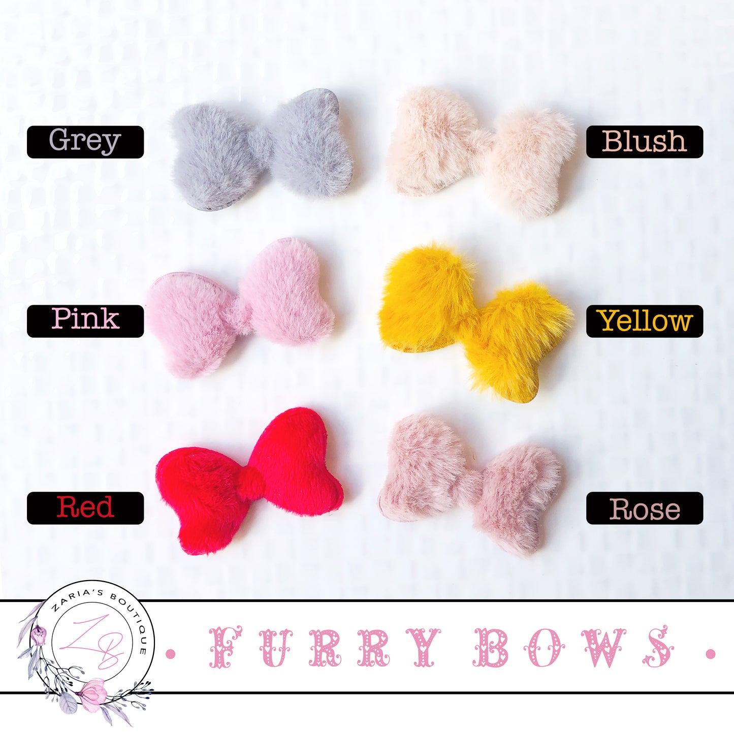 ⋅ Furry Bows ⋅ Fluffy Bow Embellishment Applique ⋅ 6 Colours