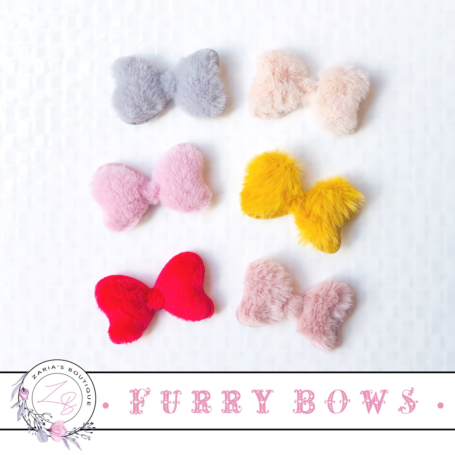 ⋅ Furry Bows ⋅ Fluffy Bow Embellishment Applique ⋅ 6 Colours
