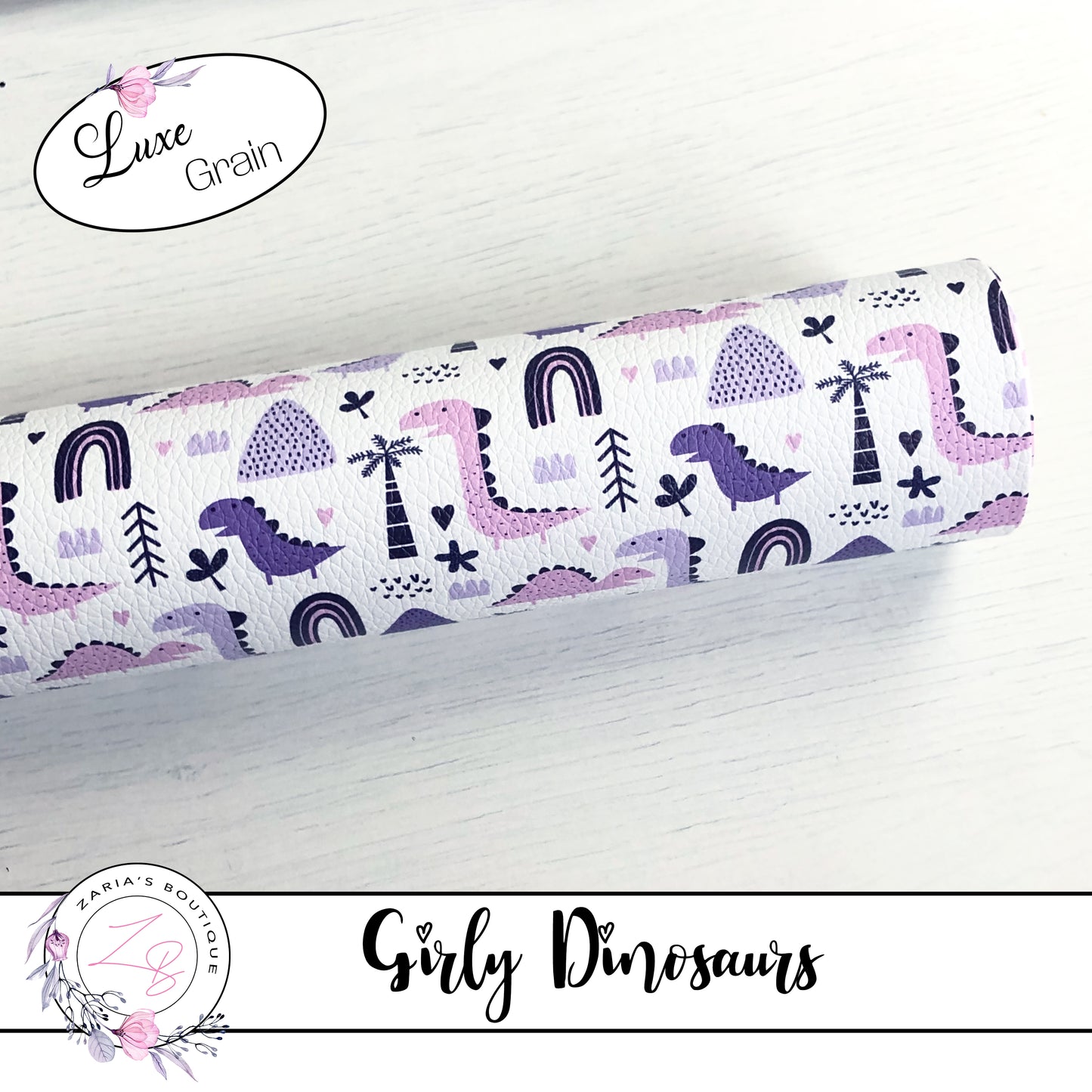 ⋅ Girly Dinosaurs ⋅ Pink & Purple ⋅ Custom Luxe Grain Vegan Faux Leather