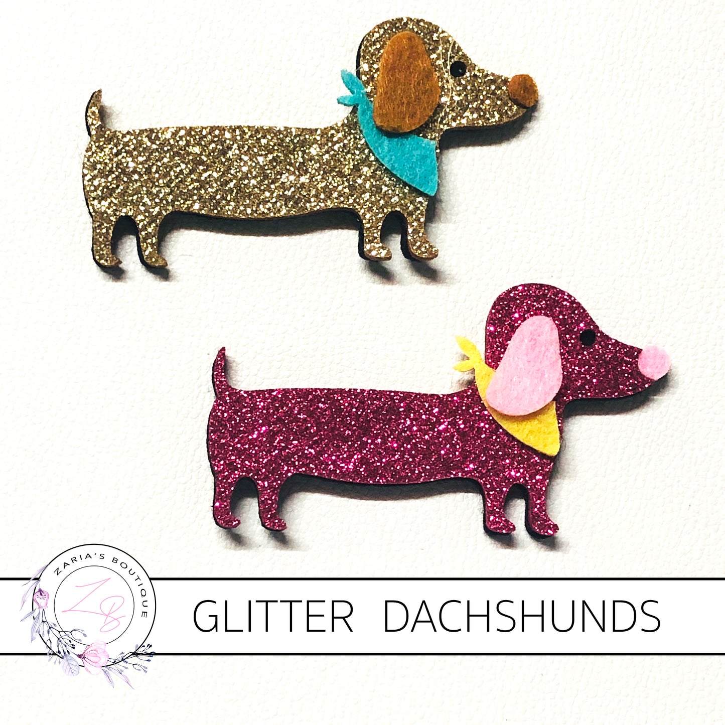 Glitter Embellishment • Dachshund Dog • Pink OR Gold • 1 pc