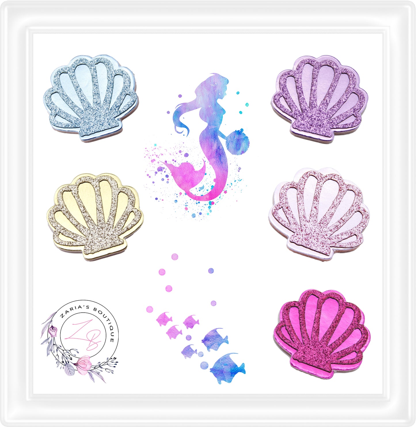 • Mirror Glitter Shells • Bow & Mermaid Tiara Embellishments • 5 Colours •