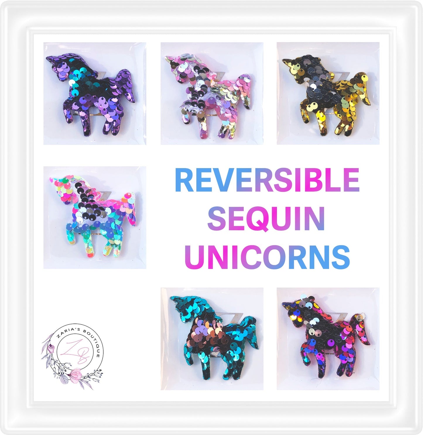 • Sequin Unicorns • Reversible Embellishments • Blue •