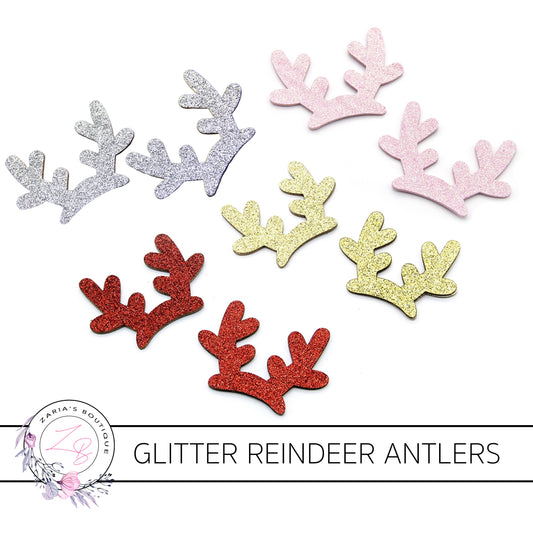 Glitter Reindeer Antlers ~ Christmas Embellishment ~ Red, Pink, Gold or Silver - Pair