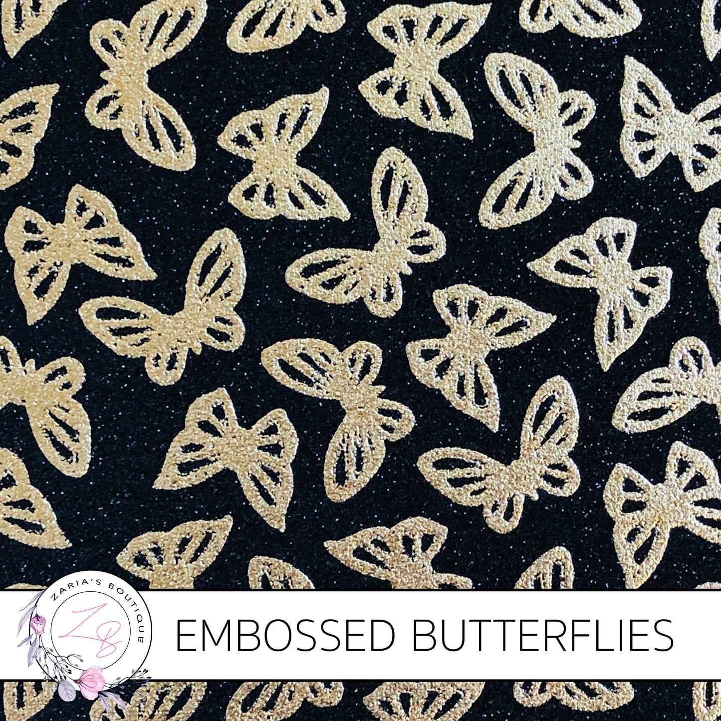 Embossed Gold & Black Butterfly Glitter