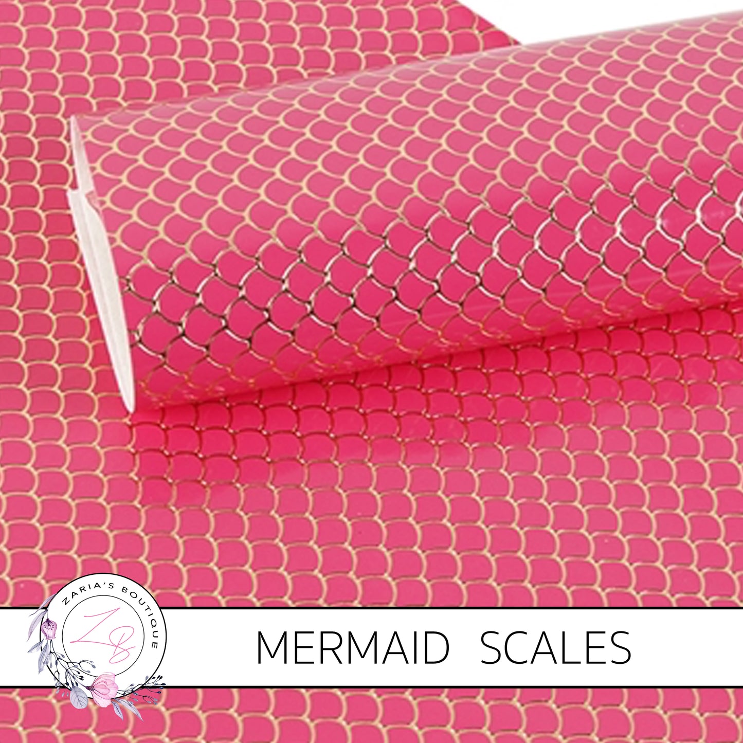 Pink Embossed Mermaid Fish Scales ~ Vegan Faux Leather