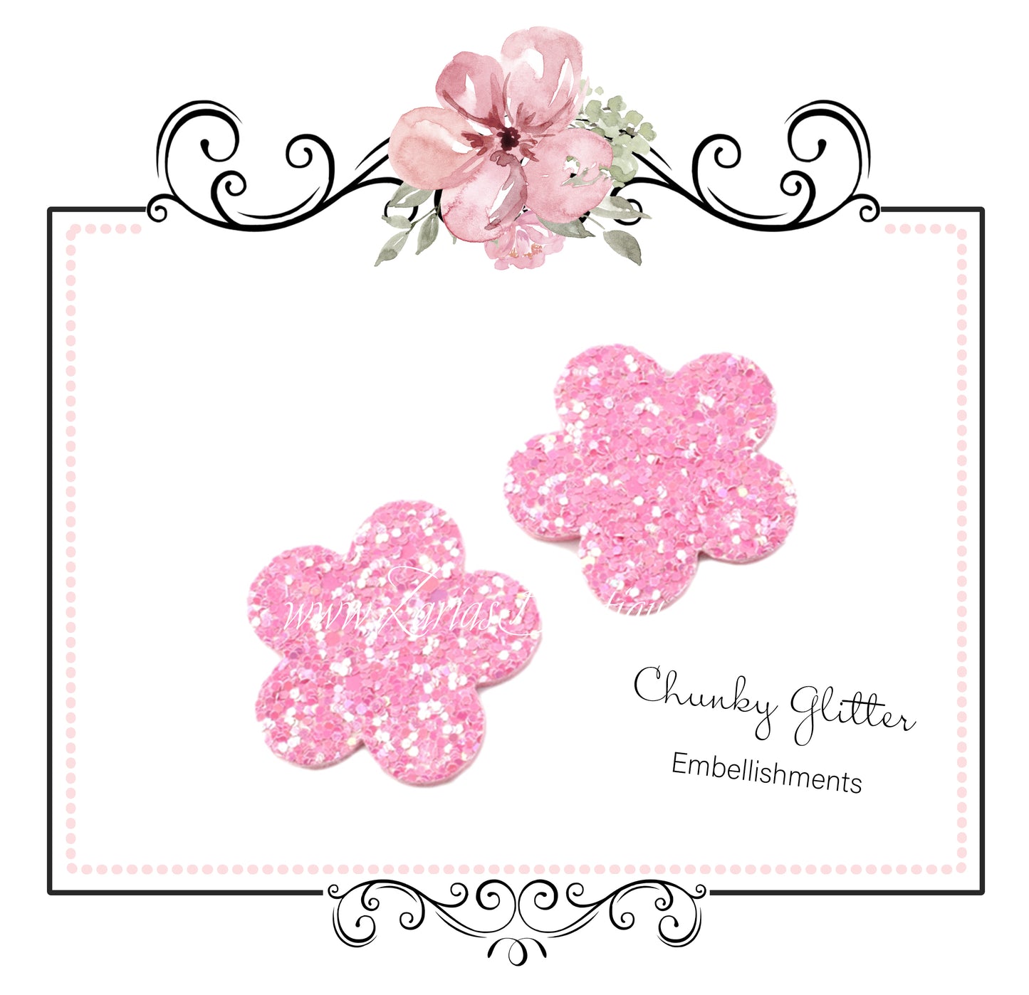 5 x Chunky Glitter Flower Embellishment ~ Hot Pink