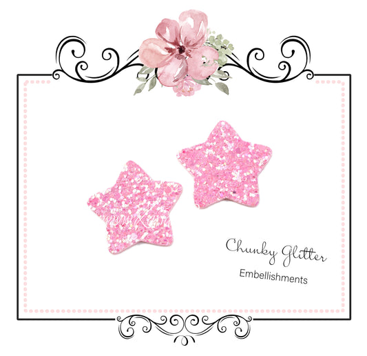5 x Chunky Glitter Star Embellishment ~ Hot Pink