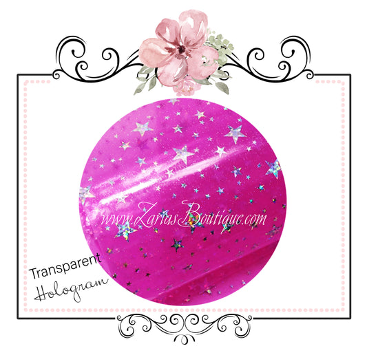 Transparent Hologram Stars ~ Hot Pink & Silver ~ Bow Making ~ Craft Fabric Sheets