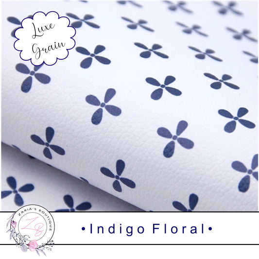 ⋅ Indigo  Floral ⋅ Navy Blue & White Modern Floral Luxe Grain Vegan Faux Leather