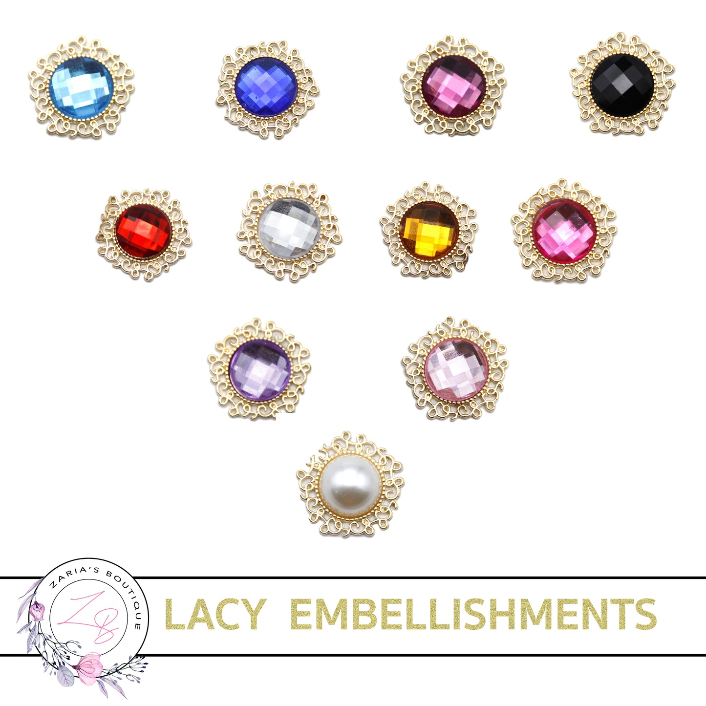 Lacy Gold Bow Flatback Embellishment • 24mm • 11 Colours
