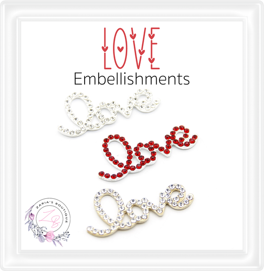 Rhinestone Embellishment ⋅ LOVE ⋅ Silver, Gold or Red
