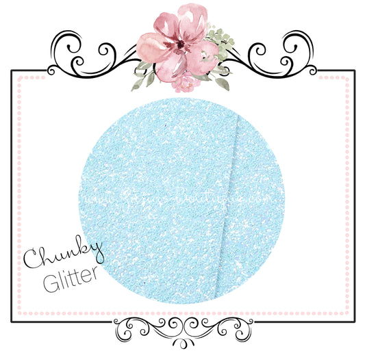 Light Sky Blue ~ Chunky Glitter Faux Leather Fabric Sheets