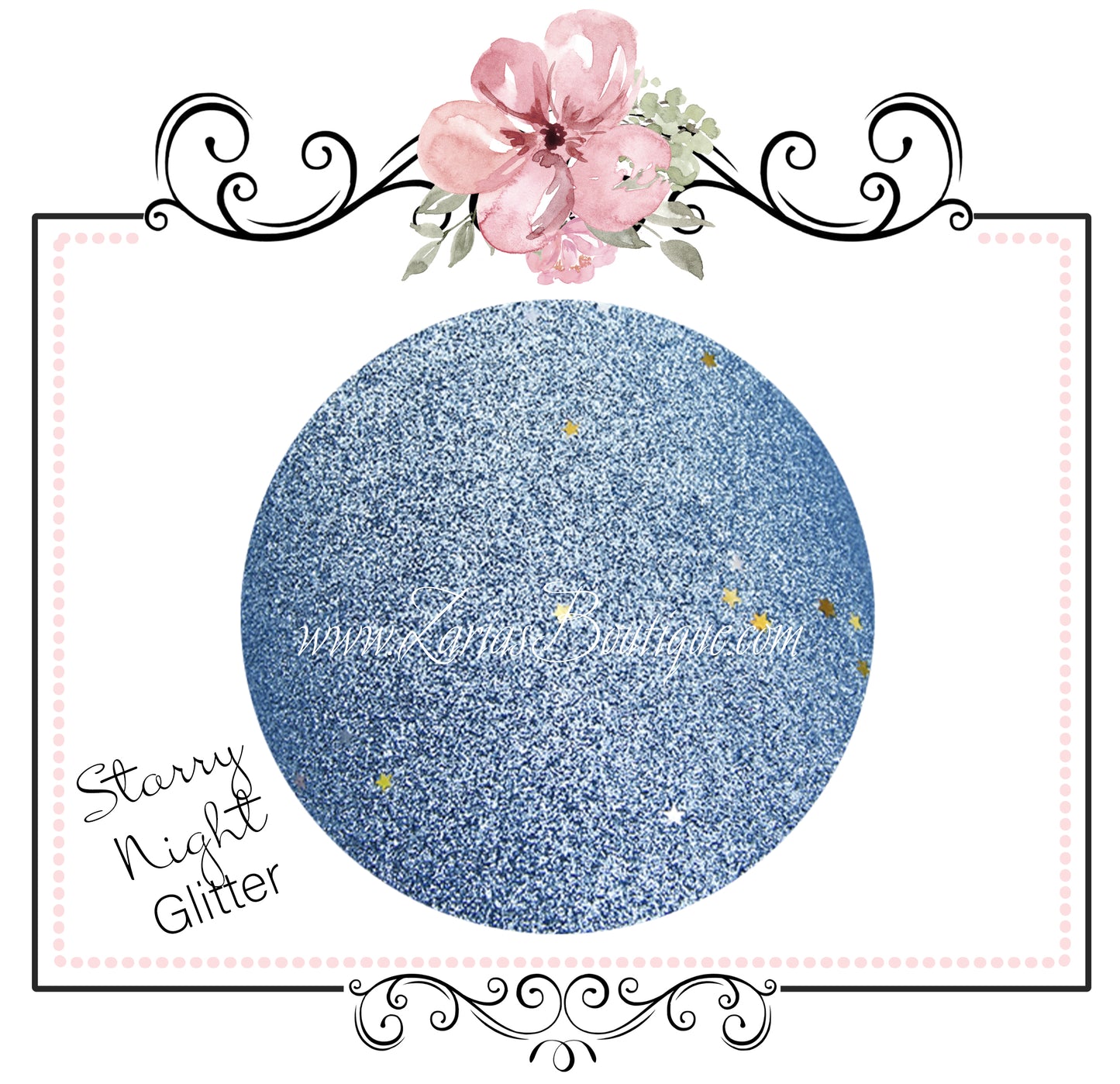 Starry Night Collection Fine Glitter ~ Light Blue ~ Silver & Gold Star Encrusted ~ 0.60mm