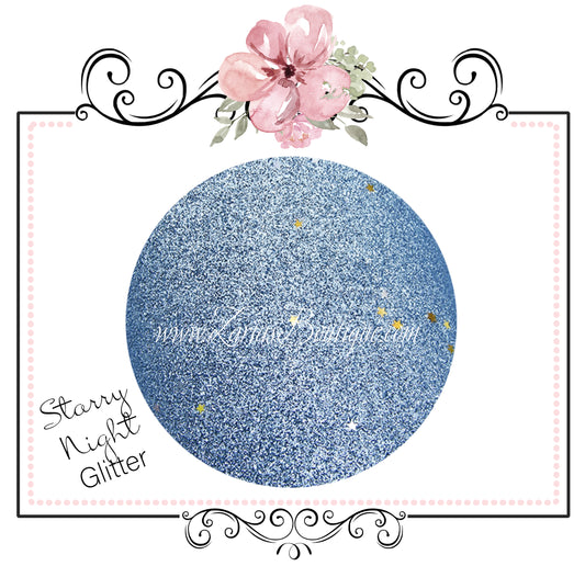 Starry Night Collection Fine Glitter ~ Light Blue ~ Silver & Gold Star Encrusted ~ 0.60mm