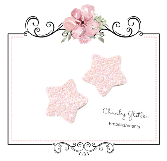 5 x Chunky Glitter Star Embellishment ~ Light Pink