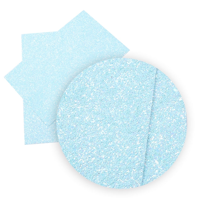 Light Sky Blue ~ Chunky Glitter Faux Leather Fabric Sheets