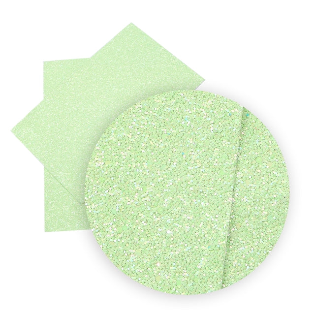 Lime Green ~ Chunky Glitter Faux Leather Fabric Sheets