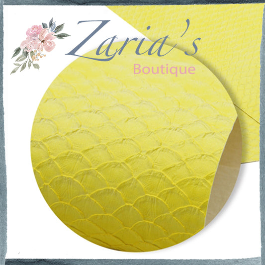 Textured Yellow Mermaid Tails Faux Leather Bow Fabric Sheet