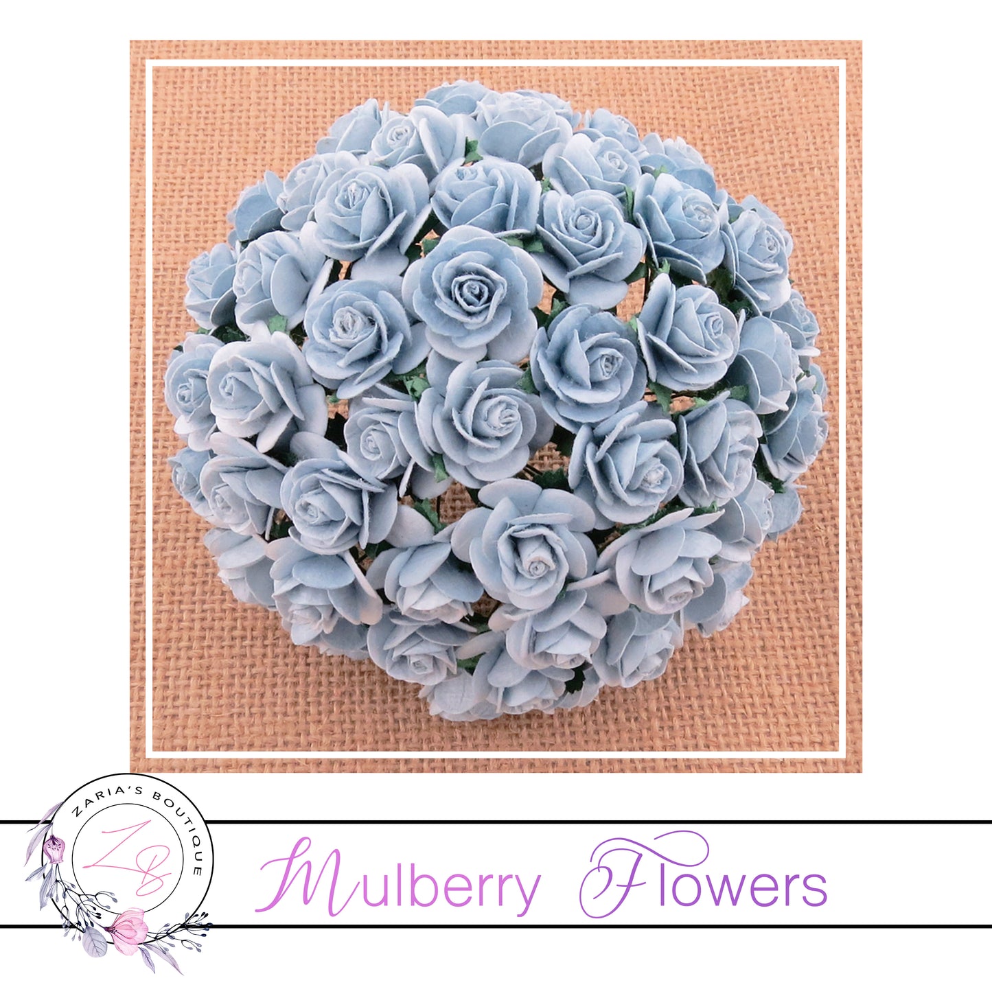 Mulberry Paper Flower ~ Baby Blue Open Rose ~ 15mm x 10 pieces
