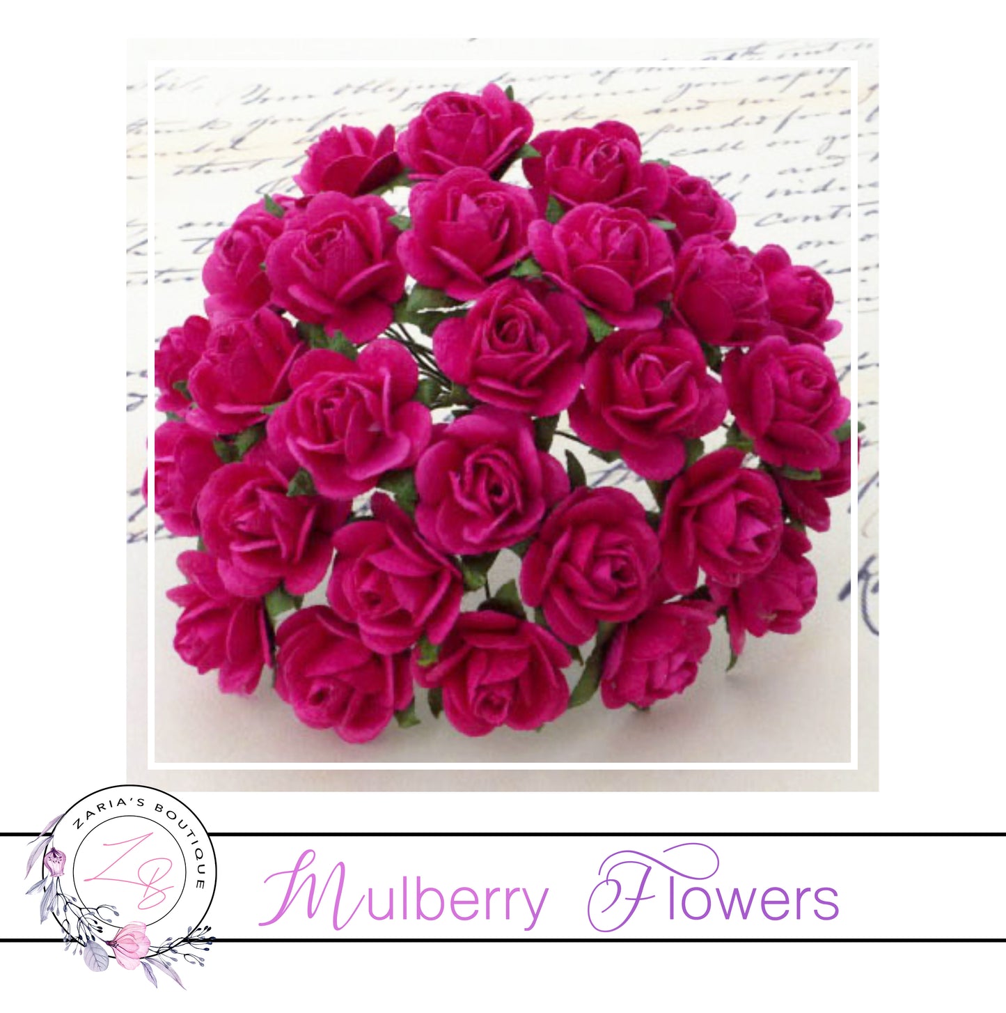 Mulberry Paper Flowers ~ Fuchsia Pink Roses ~ 2 sizes