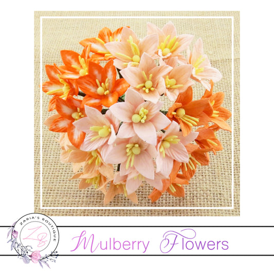 Mulberry Paper Flowers ~ Lily Lilies ~ 30mm ~ Mixed Peach/Orange