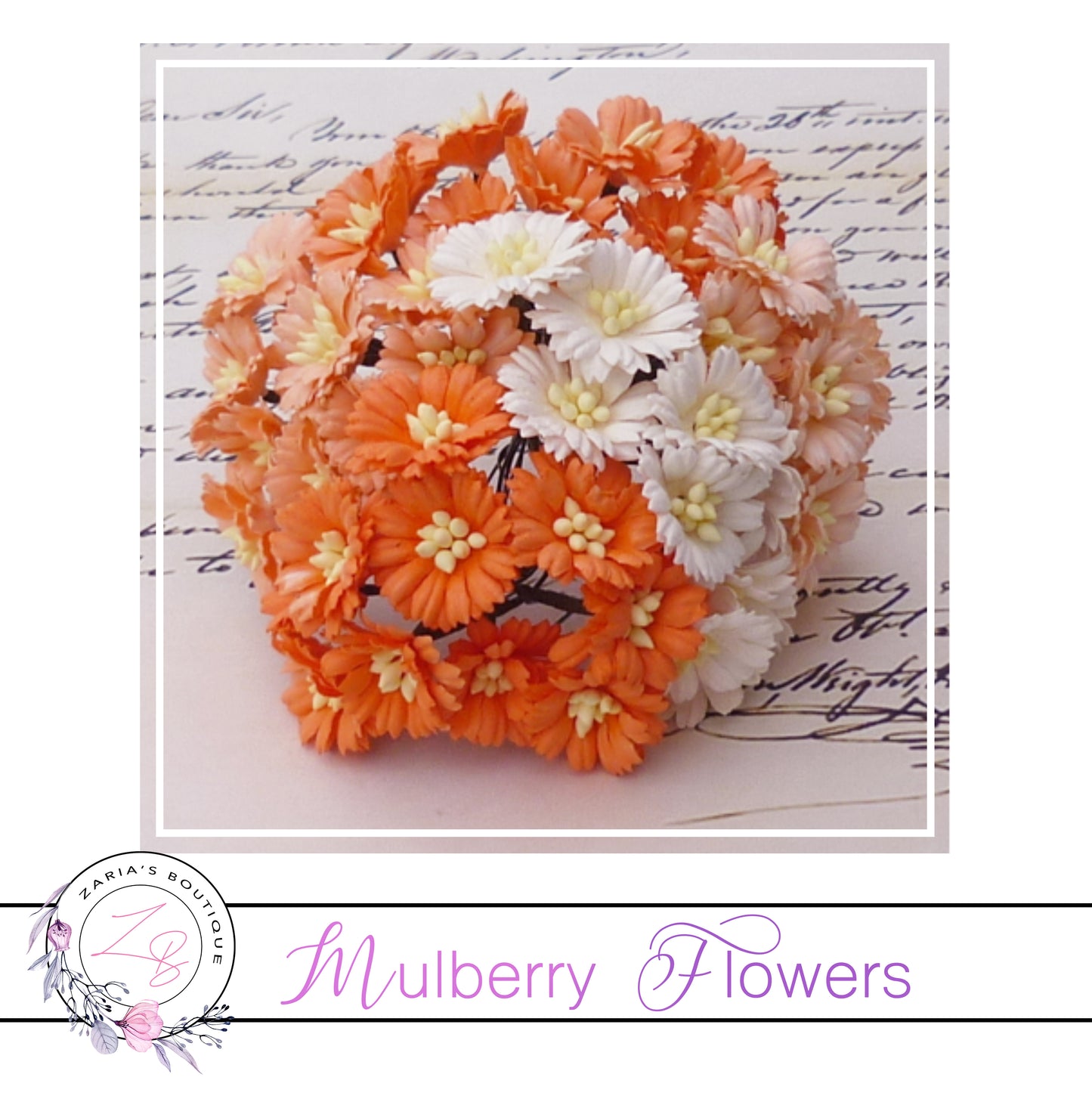 Mulberry Paper Flowers ~ Cosmos Daisy ~ 25mm ~ Mixed Orange/White