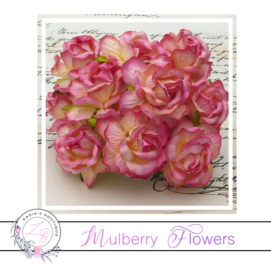 Mulberry Paper Flowers ~ Wild Rose ~ 40mm ~ 2 Tone Champagne Pink