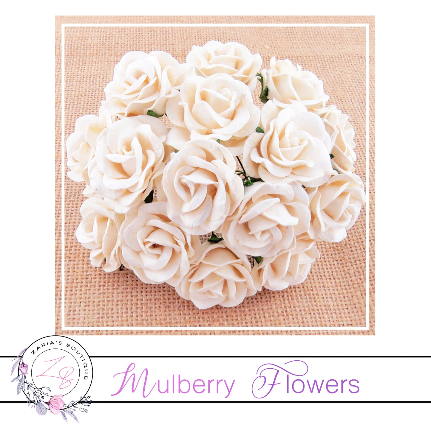 Mulberry Paper Flowers ~ Ivory Chelsea Roses ~ 35mm