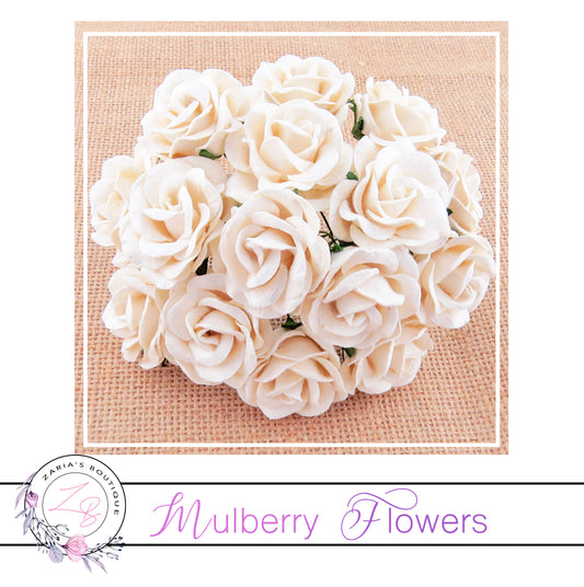 Mulberry Paper Flowers ~ Ivory Chelsea Roses ~ 35mm