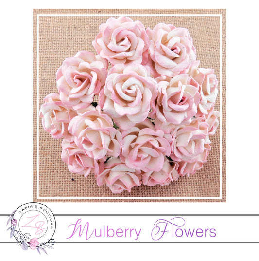 Mulberry Paper Flowers ~ Two Tone Baby Pink/Ivory Chelsea Roses ~ 35mm