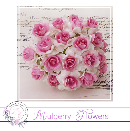 Mulberry Paper Flowers ~ Wild Rose ~ 30mm ~ White/Pink Centre