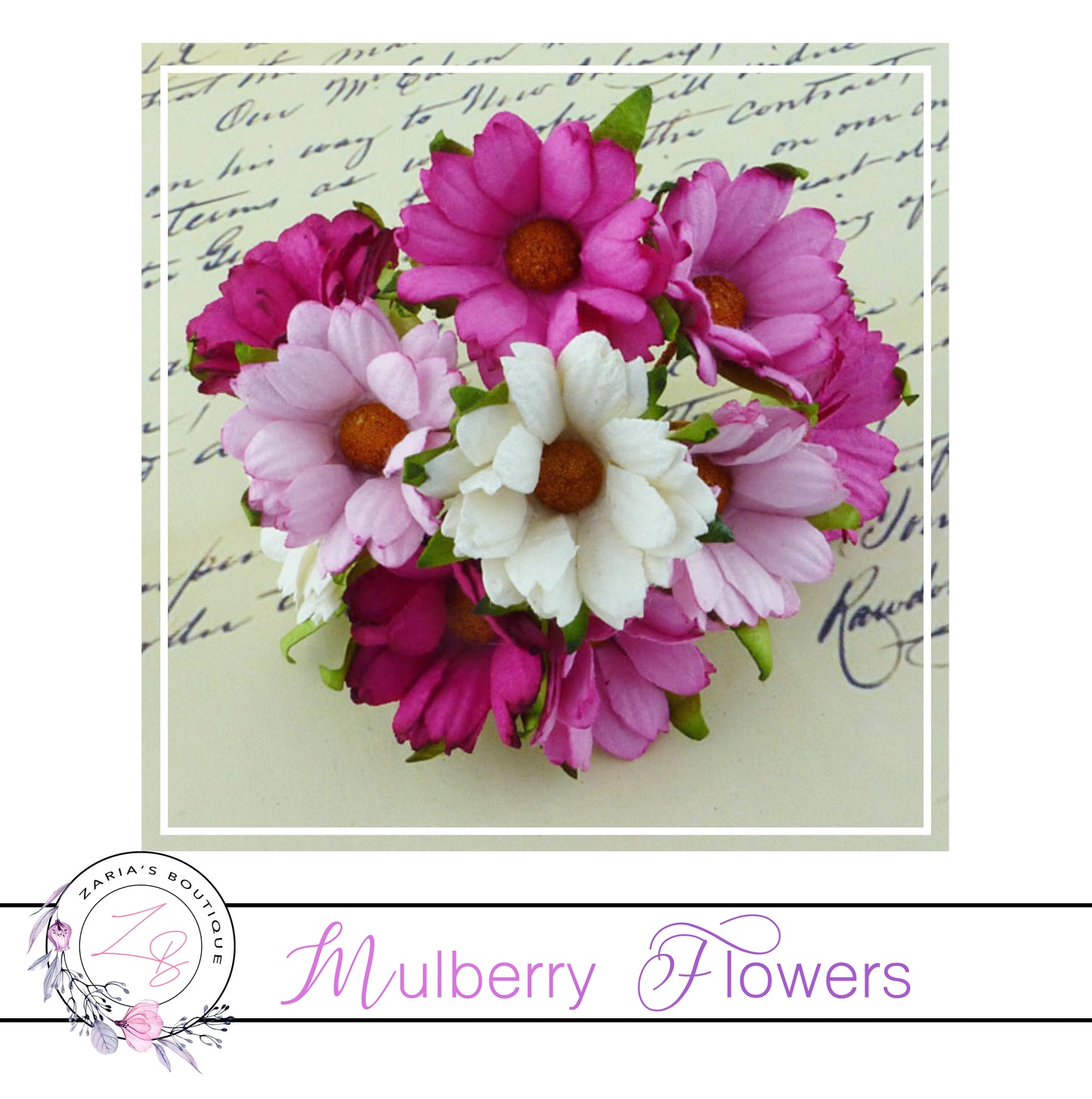 Mulberry Paper Flowers ~ Chrysanthemum ~ 45mm ~ Mixed Pink/White