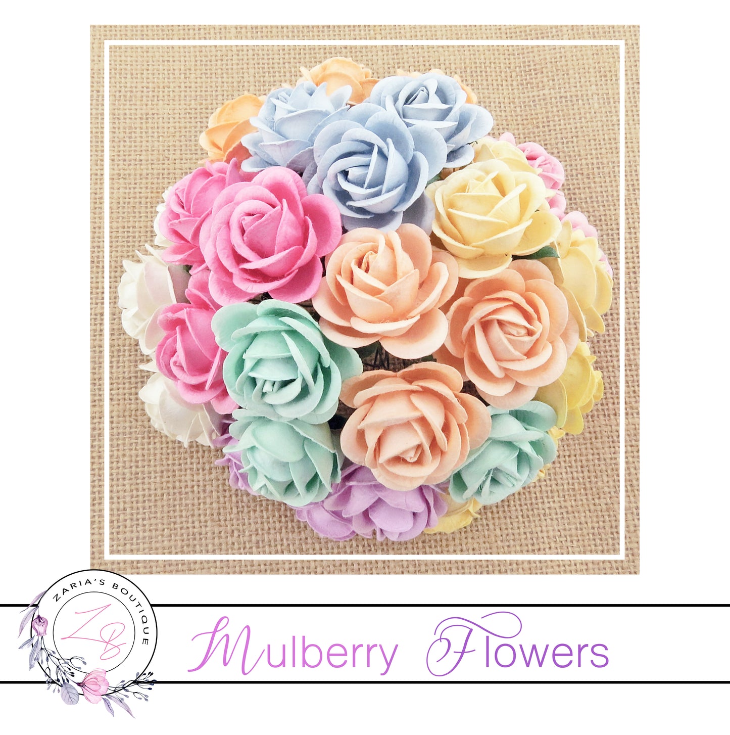 Mulberry Paper Flowers ~ Mixed Pastel Chelsea Roses ~ 35mm