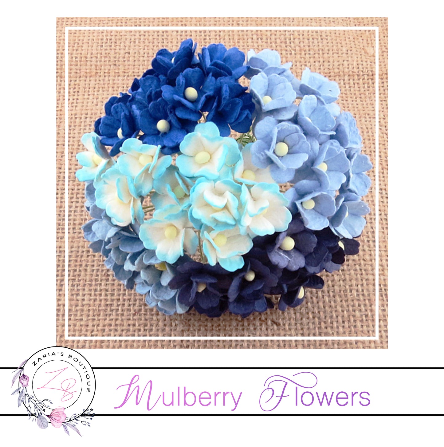 Mulberry Flowers ~ Sweetheart Blossom ~ Mixed Blues ~ 15mm
