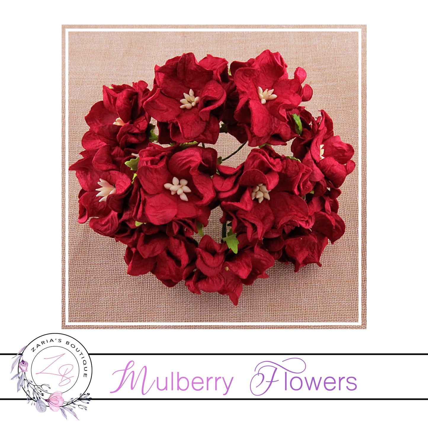Mulberry Paper Flowers ~ Gardenia ~ 35mm ~ Deep Red