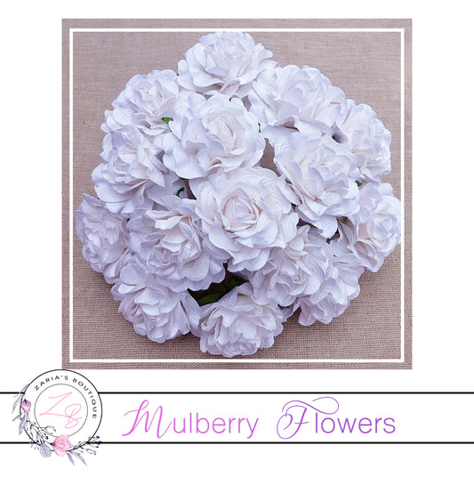Mulberry Paper Flowers ~ White Tuscany Roses ~ 35mm