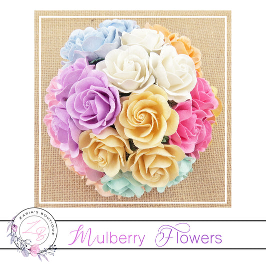 Mulberry Paper Flowers ~ Mixed Pastel Trellis Roses ~ 40mm