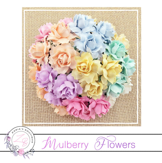 Mulberry Paper Flowers ~ Mixed Pastel Cottage Roses ~ 25mm