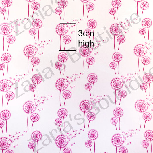 SALE EXCLUSIVE Make A Wish Dandelions ~ Pink ~ Smooth Faux Leather Bow Fabric Sheets