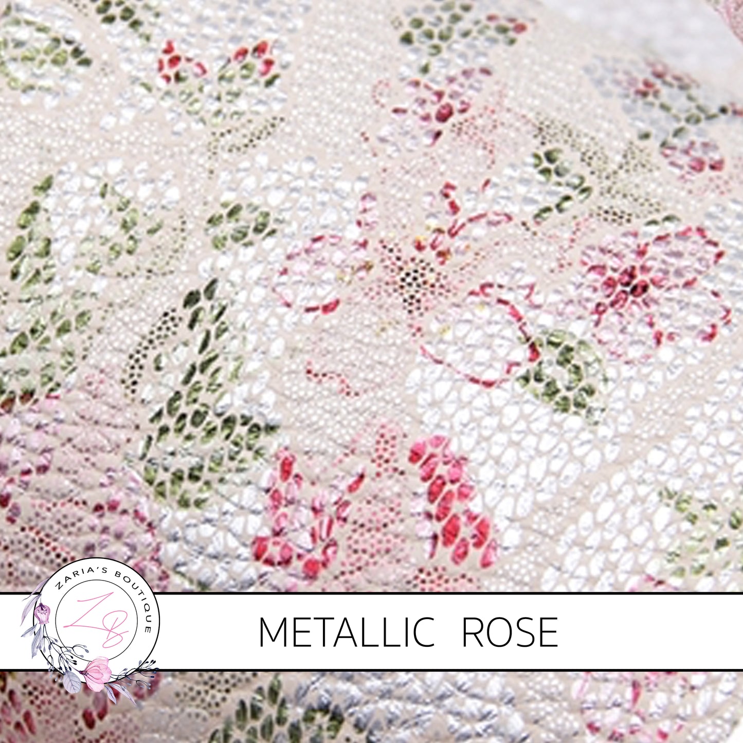 Vintage Rose Light Pink Metallic Silver Embossed Lace Floral  ~ Faux Leather Sheets