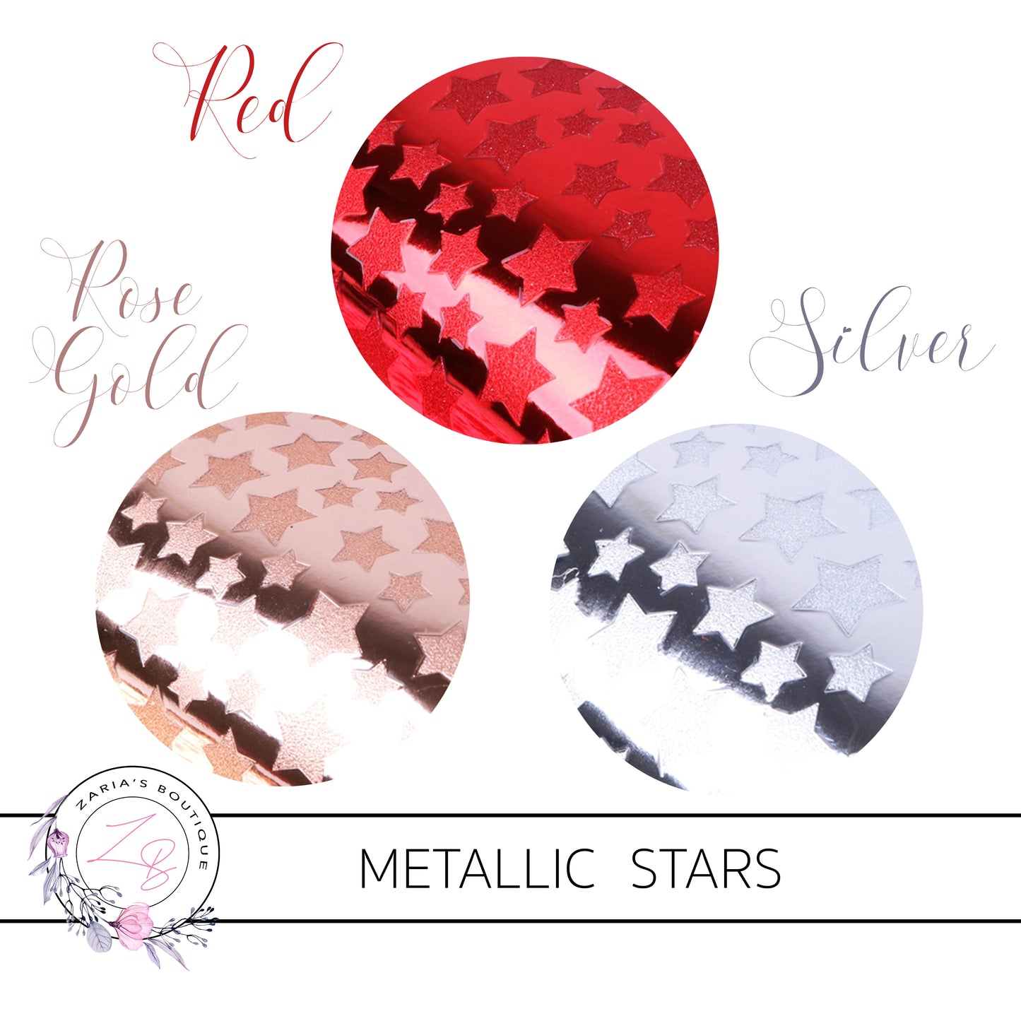 Metallic Stars ~ Faux Leather ~ Red, Rose Gold & Silver