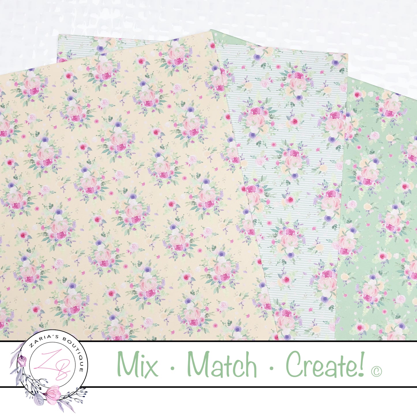 Mix ⋅ Match ⋅ Create © Minty Floral ⋅ Vegan Faux Leather & Glitter ⋅ Single Sheets & Multi-Packs