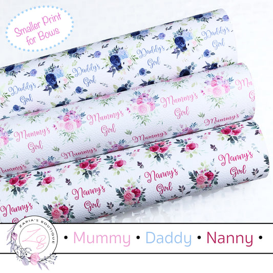 Mummy ⋅ Daddy ⋅ Nanny's Girl ⋅ Floral Vegan Faux Leather ⋅ Single Sheets & Multi-Pack