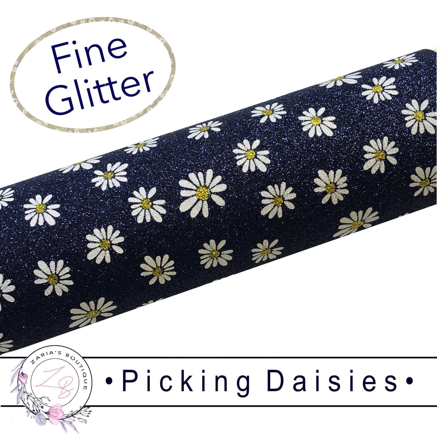 Picking Daisies  ✻  Fine Glitter Floral ⋅ Navy