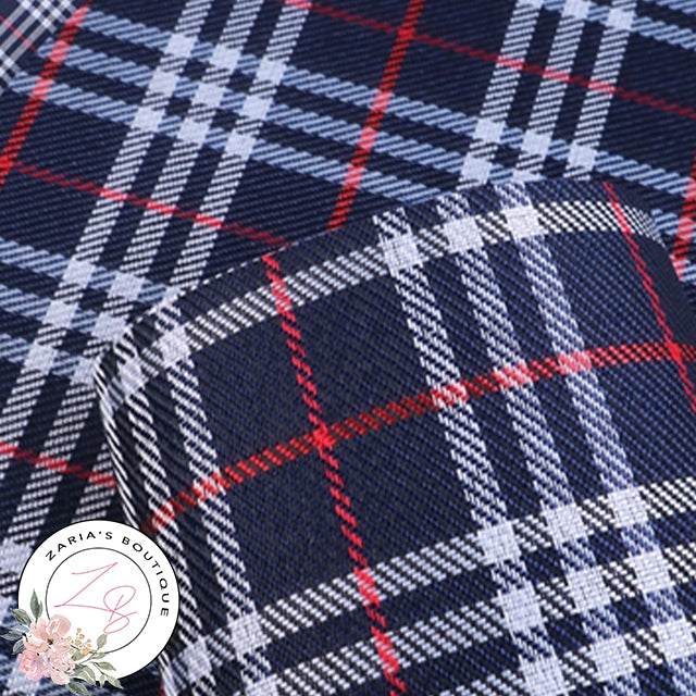 Navy Tartan Check ~ Faux Leather Fabric  ~ 0.52mm