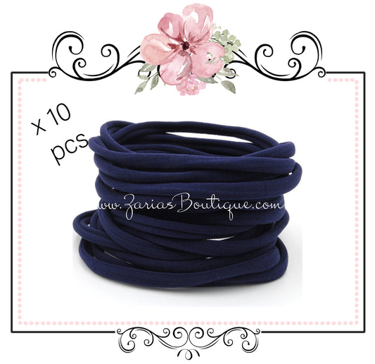SALE 10 Nylon Headbands ~ Navy Blue ~ Fits Babies & Children