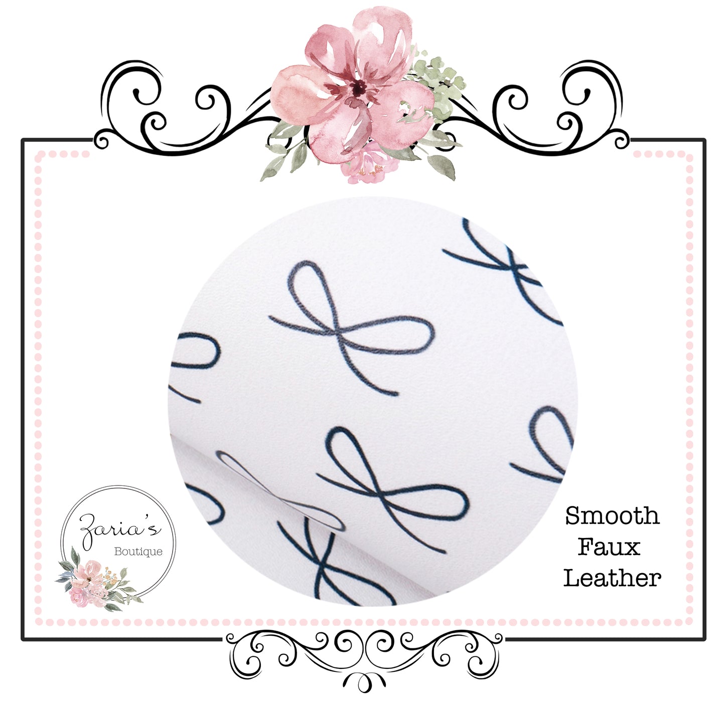 Navy & White Bows ~ Smooth Faux Leather
