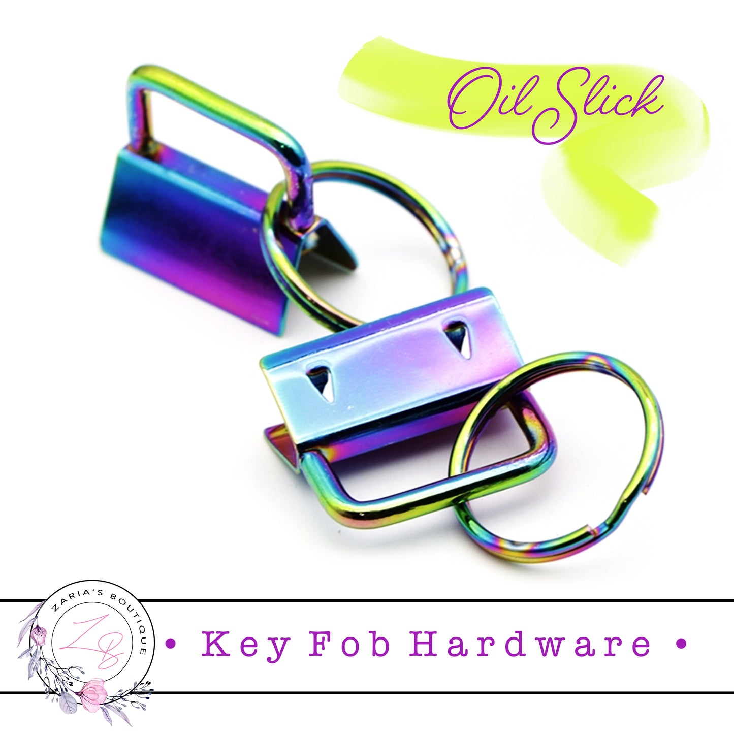 Key Fob Keyring Clip Hardware ~ OIl Slick Rainbow 25mm ~ 5 pieces