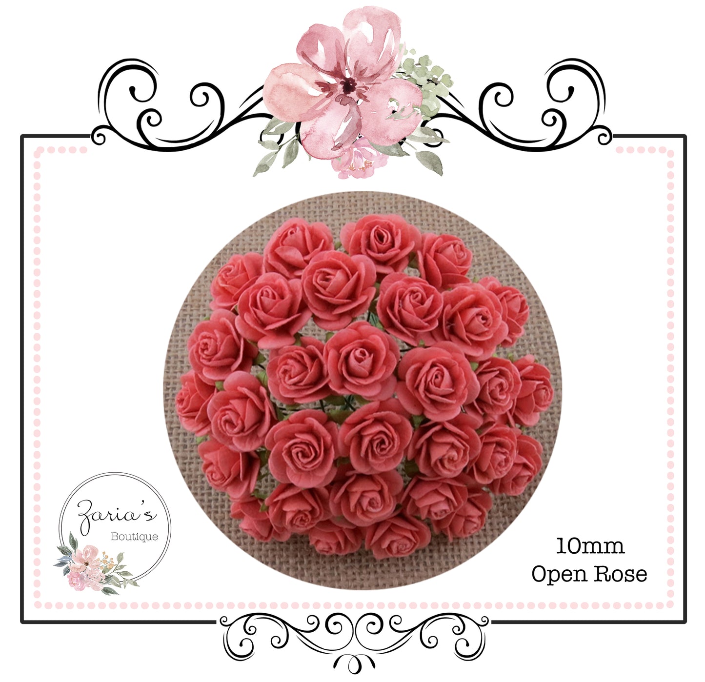 Mulberry Paper Flower ~ Coral Open Rose ~ 10mm x 10 pieces